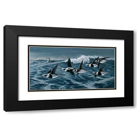 Rough Day On The Bay - Oldsquaw Ducks Black Modern Wood Framed Art Print with Double Matting by Goebel, Wilhelm