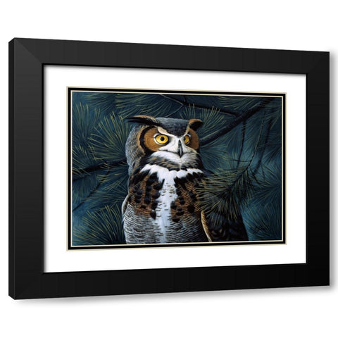 Portrait In The Pines - Great Horned Owl Black Modern Wood Framed Art Print with Double Matting by Goebel, Wilhelm