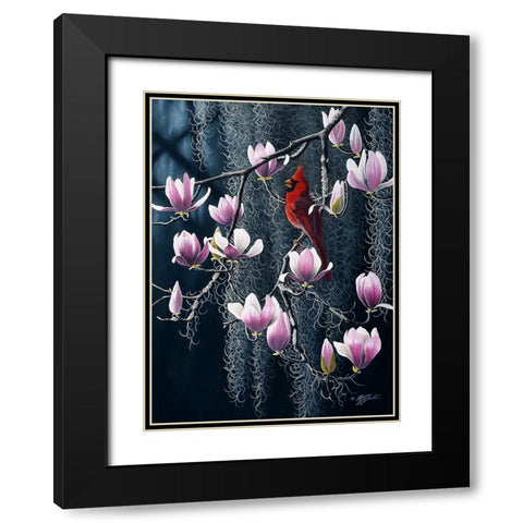 Southern Cheer - Cardinal Black Modern Wood Framed Art Print with Double Matting by Goebel, Wilhelm