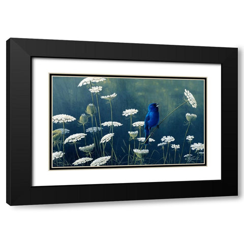 Indigo And Lace - Indigo Bunting Black Modern Wood Framed Art Print with Double Matting by Goebel, Wilhelm