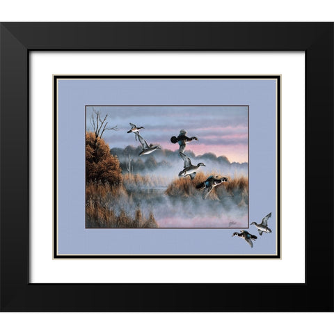 Ducks In Flight 2 Black Modern Wood Framed Art Print with Double Matting by Goebel, Wilhelm