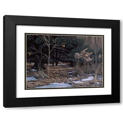 Grouse On The Wing Black Modern Wood Framed Art Print with Double Matting by Goebel, Wilhelm
