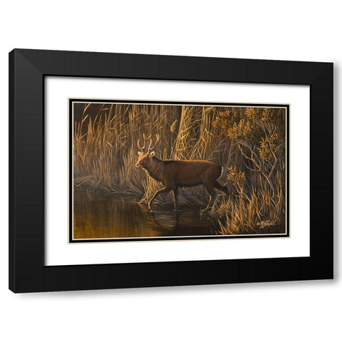 Evening Rounds Sika Deer Black Modern Wood Framed Art Print with Double Matting by Goebel, Wilhelm