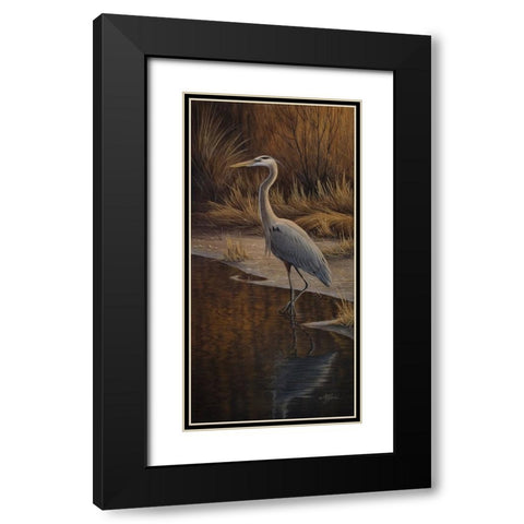 Heron Wading Black Modern Wood Framed Art Print with Double Matting by Goebel, Wilhelm