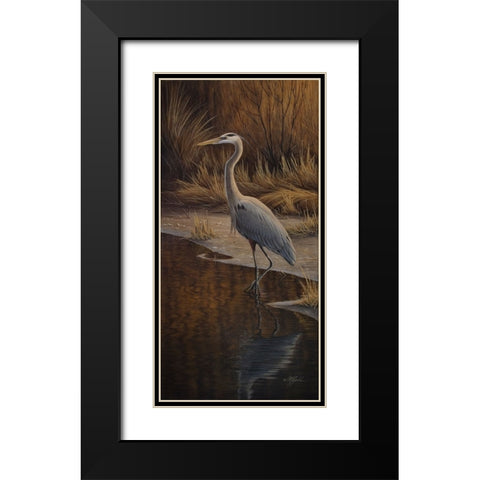 Heron Wading Black Modern Wood Framed Art Print with Double Matting by Goebel, Wilhelm