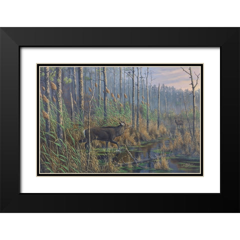 Closing The Gap-Maryland Sika Deer Black Modern Wood Framed Art Print with Double Matting by Goebel, Wilhelm
