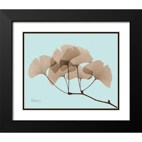 Gingko Leaves Brown on Blue Black Modern Wood Framed Art Print with Double Matting by Koetsier, Albert