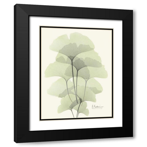 Gingko Leaves in Green 2 Black Modern Wood Framed Art Print with Double Matting by Koetsier, Albert