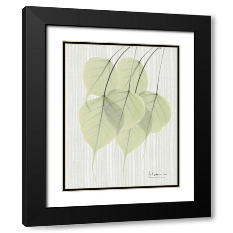 Bo Tree Leaves in Green on Stripes Black Modern Wood Framed Art Print with Double Matting by Koetsier, Albert