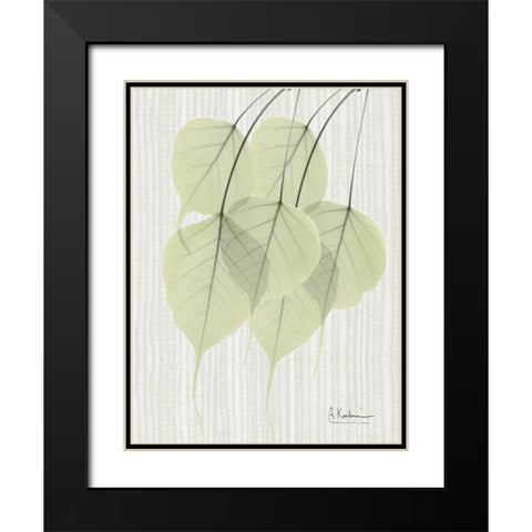 Bo Tree Leaves in Green on Stripes Black Modern Wood Framed Art Print with Double Matting by Koetsier, Albert