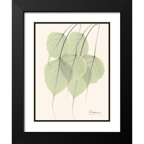 Bo Tree Leaves in Green Black Modern Wood Framed Art Print with Double Matting by Koetsier, Albert