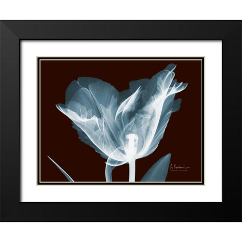 Single Tulip Blue on Red Black Modern Wood Framed Art Print with Double Matting by Koetsier, Albert