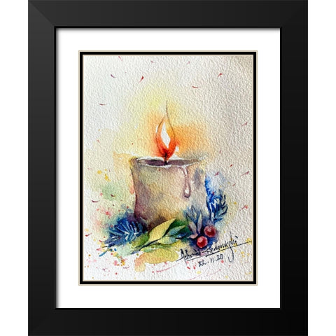 Candle With Cherries Black Modern Wood Framed Art Print with Double Matting by Rudraksi, Ashwini