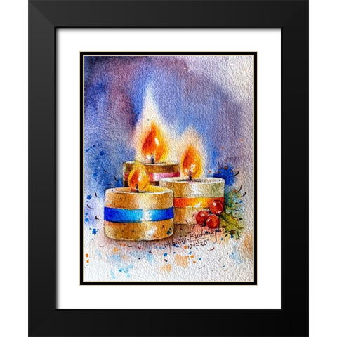 Candles Black Modern Wood Framed Art Print with Double Matting by Rudraksi, Ashwini