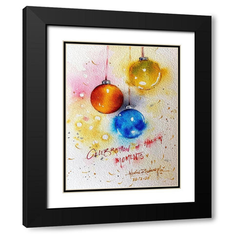 Christmas Bubbles Black Modern Wood Framed Art Print with Double Matting by Rudraksi, Ashwini