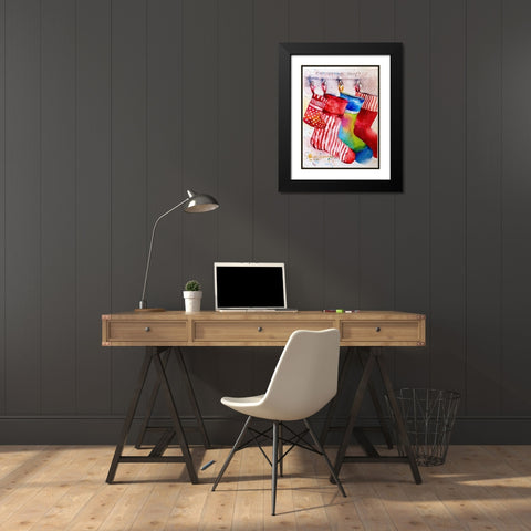Christmas Socks Black Modern Wood Framed Art Print with Double Matting by Rudraksi, Ashwini