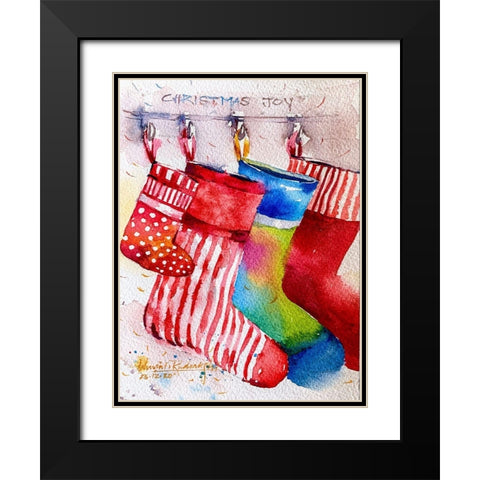 Christmas Socks Black Modern Wood Framed Art Print with Double Matting by Rudraksi, Ashwini