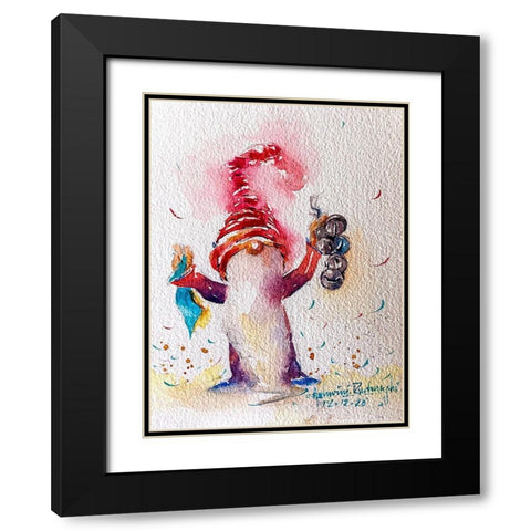 Gnome With Bells Black Modern Wood Framed Art Print with Double Matting by Rudraksi, Ashwini