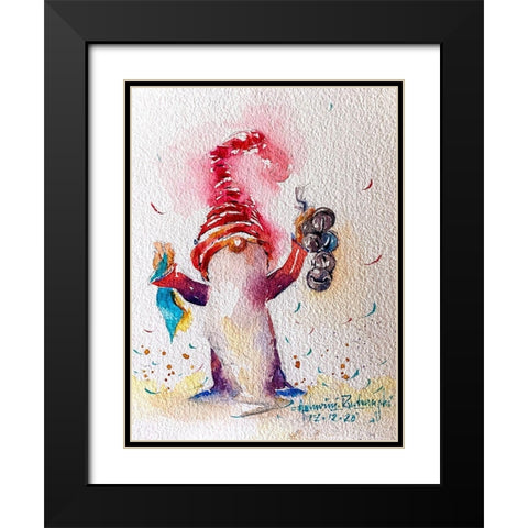 Gnome With Bells Black Modern Wood Framed Art Print with Double Matting by Rudraksi, Ashwini