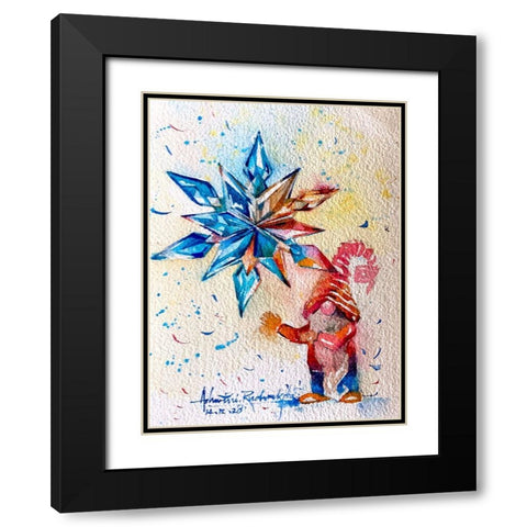 Gnome With Crystal Star Black Modern Wood Framed Art Print with Double Matting by Rudraksi, Ashwini