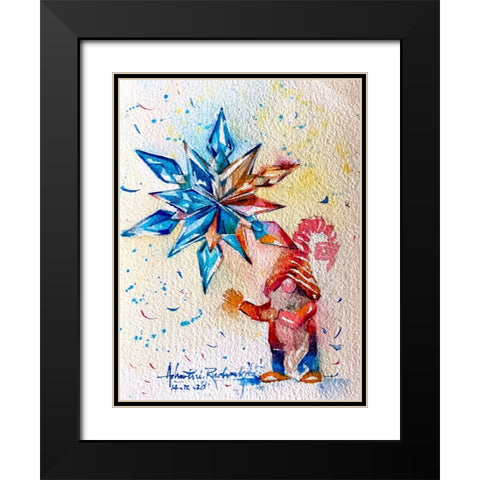 Gnome With Crystal Star Black Modern Wood Framed Art Print with Double Matting by Rudraksi, Ashwini