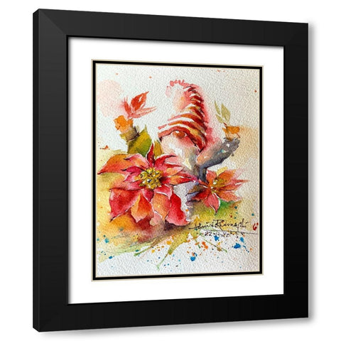 Gnome With Poinsettias Black Modern Wood Framed Art Print with Double Matting by Rudraksi, Ashwini