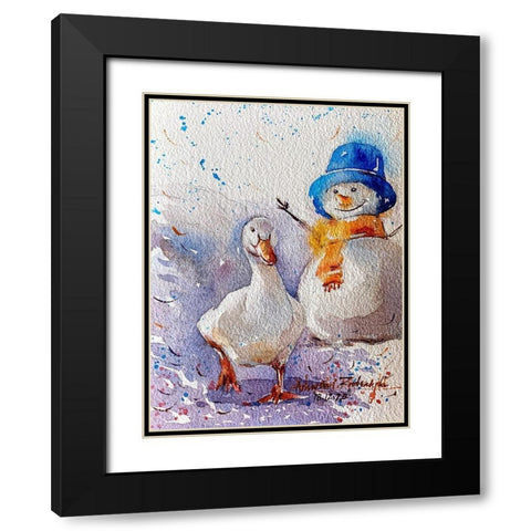 Goose And Snowman Black Modern Wood Framed Art Print with Double Matting by Rudraksi, Ashwini