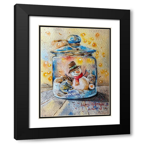 Snowman In Jar Black Modern Wood Framed Art Print with Double Matting by Rudraksi, Ashwini