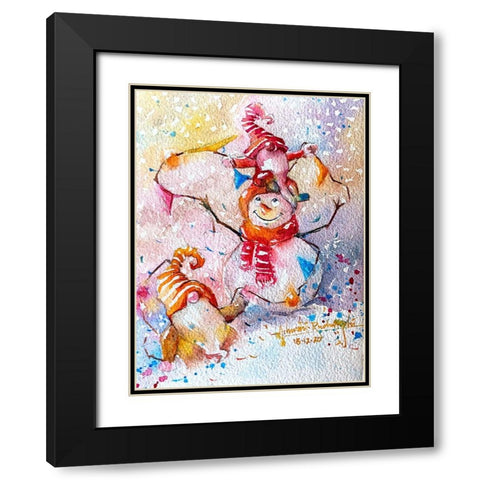 Snowman With Gnome Black Modern Wood Framed Art Print with Double Matting by Rudraksi, Ashwini