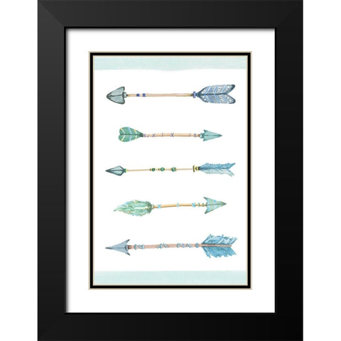 Boho Arrows Blue Black Modern Wood Framed Art Print with Double Matting by Vidal, Alicia