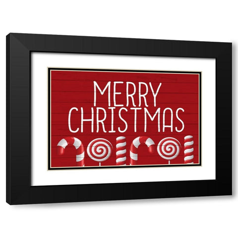Merry Christmas Canes Black Modern Wood Framed Art Print with Double Matting by Bailey, Ann
