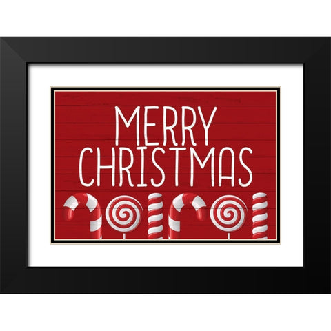 Merry Christmas Canes Black Modern Wood Framed Art Print with Double Matting by Bailey, Ann