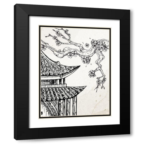 Pagoda Cherry Blossom 1 Black Modern Wood Framed Art Print with Double Matting by Bailey, Ann