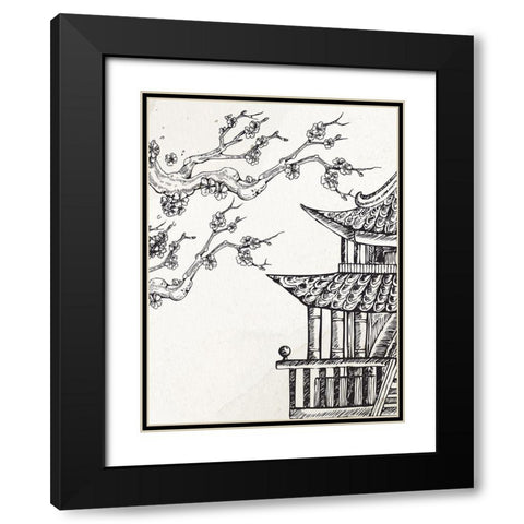 Pagoda Cherry Blossom 2 Black Modern Wood Framed Art Print with Double Matting by Bailey, Ann