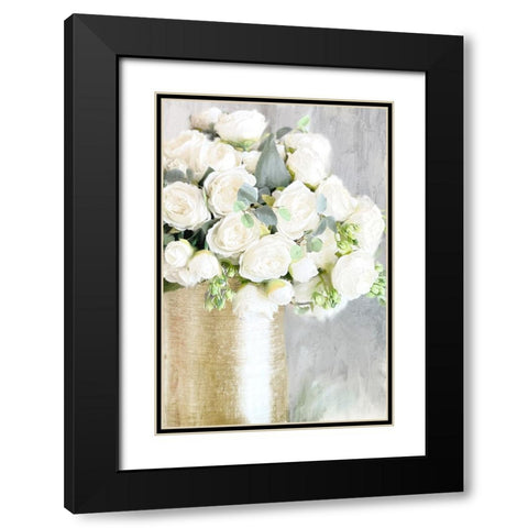 White Roses Black Modern Wood Framed Art Print with Double Matting by Bailey, Ann
