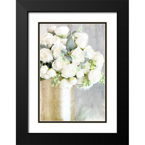 White Roses Black Modern Wood Framed Art Print with Double Matting by Bailey, Ann