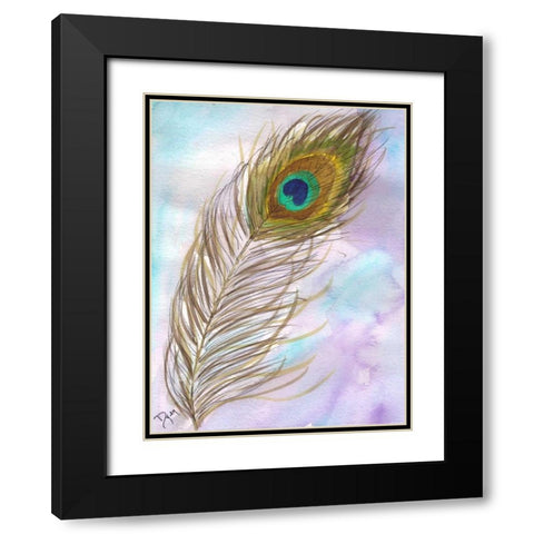 Peacock Feather 1 Black Modern Wood Framed Art Print with Double Matting by Dyer, Beverly