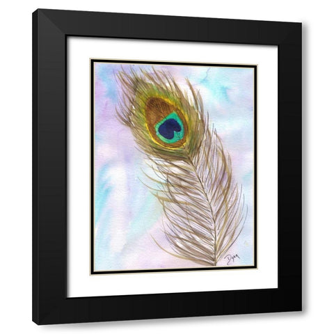 Peacocl Feather 2 Black Modern Wood Framed Art Print with Double Matting by Dyer, Beverly