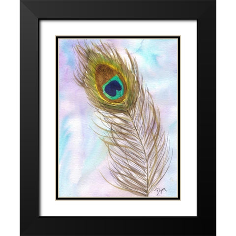 Peacocl Feather 2 Black Modern Wood Framed Art Print with Double Matting by Dyer, Beverly