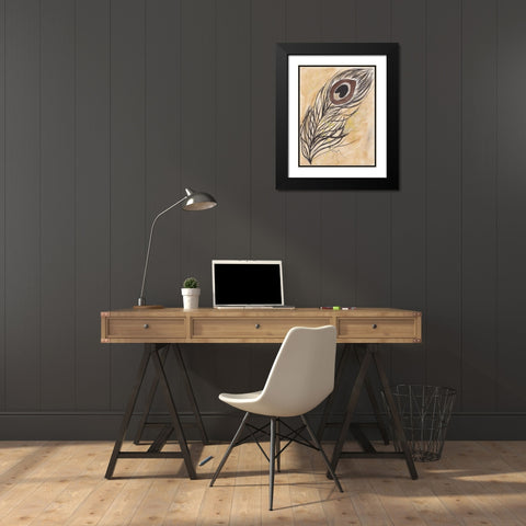 Peacock Feather Black Modern Wood Framed Art Print with Double Matting by Dyer, Beverly