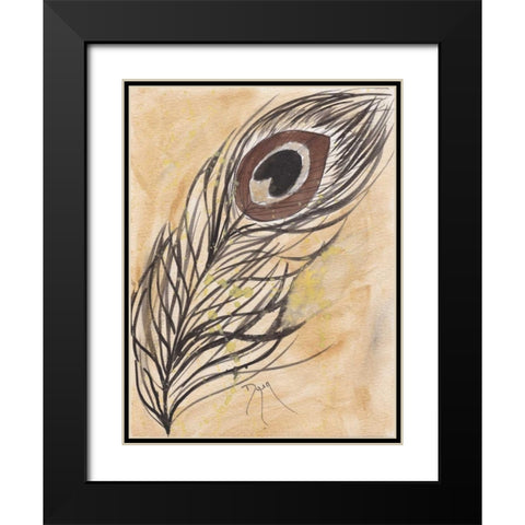 Peacock Feather Black Modern Wood Framed Art Print with Double Matting by Dyer, Beverly