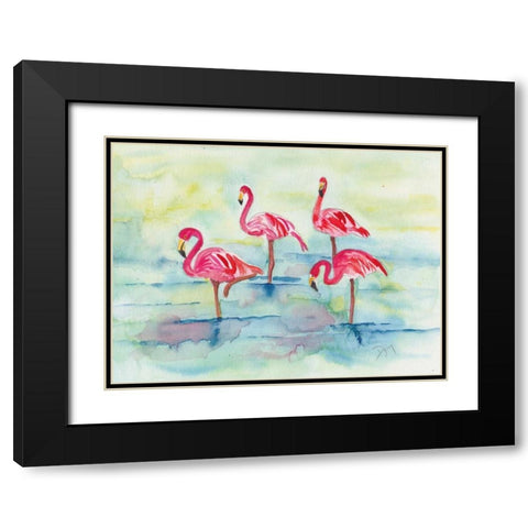 Sunset Flamingoes II Black Modern Wood Framed Art Print with Double Matting by Dyer, Beverly