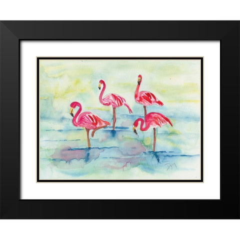 Sunset Flamingoes II Black Modern Wood Framed Art Print with Double Matting by Dyer, Beverly