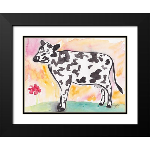 Farmhouse Cow in color Black Modern Wood Framed Art Print with Double Matting by Dyer, Beverly