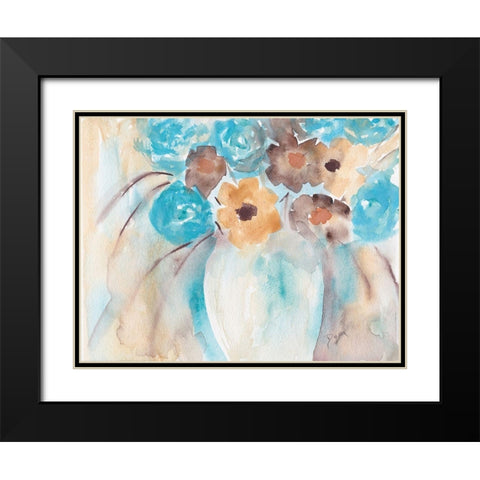 Teal Brown Garden Bouquet Black Modern Wood Framed Art Print with Double Matting by Dyer, Beverly