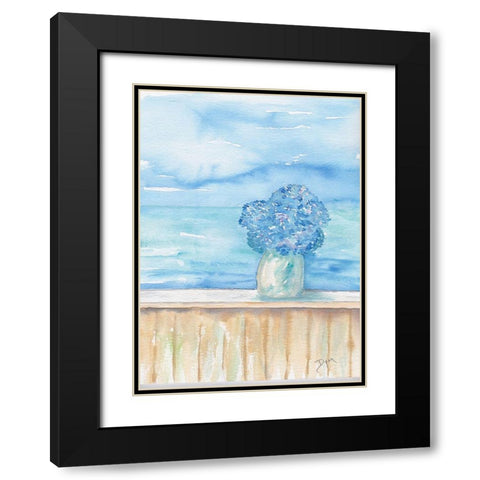 Coastal Hydrangea Ocean View Black Modern Wood Framed Art Print with Double Matting by Dyer, Beverly