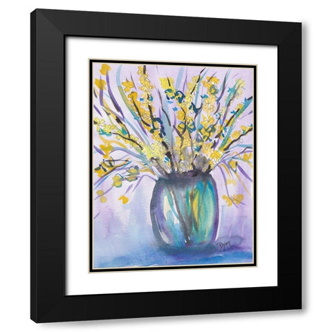 Forsythia Bouquet Black Modern Wood Framed Art Print with Double Matting by Dyer, Beverly