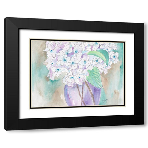 White Hydrangea Black Modern Wood Framed Art Print with Double Matting by Dyer, Beverly