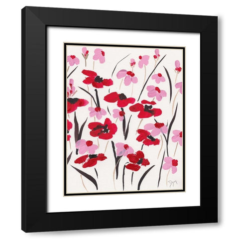 Pink and Red Field II Black Modern Wood Framed Art Print with Double Matting by Dyer, Beverly