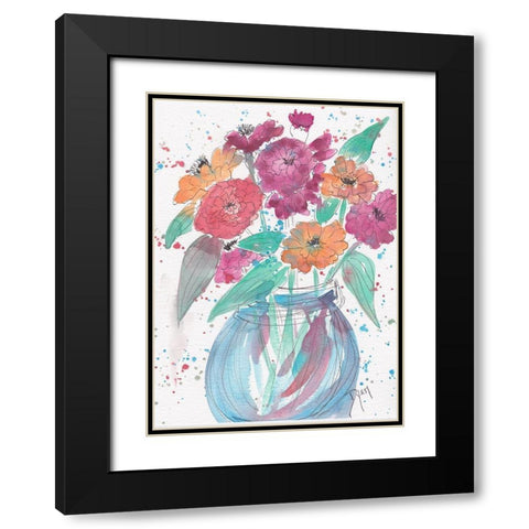 Zinnia Bouquet Black Modern Wood Framed Art Print with Double Matting by Dyer, Beverly